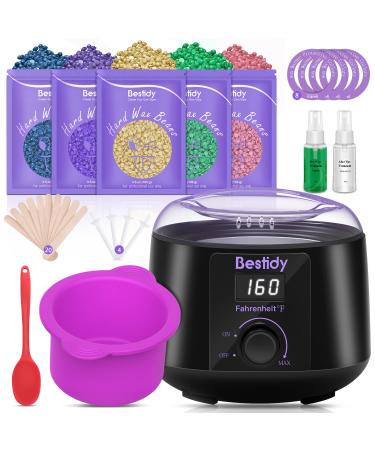 Waxing Kit Wax Warmer, Bestidy Digital Wax Kit with Hard Wax Beads for Women and Men,for Whole Body Brazilian Bikini Legs Facial Eyebrow Armpit Hair Removal black