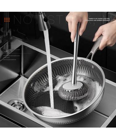 Pot Brush Scrubber Flexible Stainless Steel Pot Scourer with Hanger | Pots Cleaning Supplies for Non-Stick Pans Iron Pots Bowl Dishwashing Sink Puchen - Buy Online on SooperMarket.com
