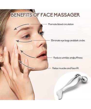 3D Metal Face Roller & Gua Sha - Anti-Aging Face Massager for Puffiness Relief | V-Shaped Skin Care Tool in Silver - Buy Online on SooperMarket.com