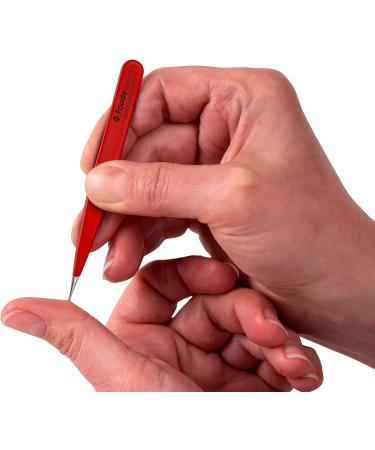 FAUDE Pointed Tweezers - Precision Stainless Steel Tweezers for Splinters Thorns & Ingrown Hairs | 10cm Red | International Shipping - Buy Online on SooperMarket.com