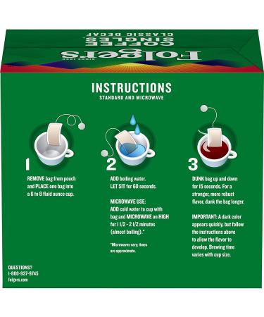 Folgers Coffee Singles Classic Decaf Medium Roast 19 Single Serve Bags - 19 Count Pack - Buy Online on SooperMarket.com