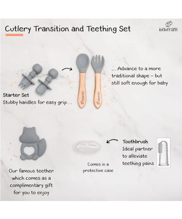 Bebefant Baby Weaning Set: Suction Bowl, Plate, Cup, Bib, Fork & Spoon for Baby Led Weaning - Grey & Orange - Large Set - Buy Online on SooperMarket.com
