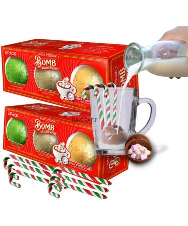 6x Hot chocolate bombs with marshmallow and 6x Peppermint Christmas Candy Canes- Kids Hot Chocolate Gift Set - Hot chocolate station - Xmas Eve Box Fillers for Kids Teens Toddlers Adult Stocking Gifts Chocolate 12 Piece Set - Buy Online on SooperMarket.com