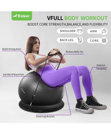 Trideer Ball Chair 65cm with Base & Bands | Exercise & Stability Ball for Home Gym | Balance & Abs Workout | Relieve Back Pain | Black - Buy Online on SooperMarket.com