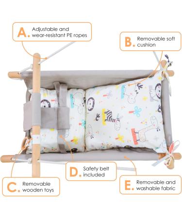 Baby Swing for Infants and Toddlers - Canvas Hammock Swing with Safety Belt and Mounting Hardware - Wooden Hanging Seat for Babies up to 4 Years - Cute Animal Design - Buy Online on SooperMarket.com