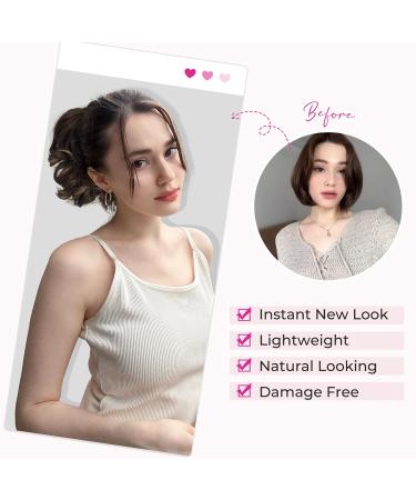 Reecho 23 cm Short Curly Ponytail Hair Extension - Chestnut Brown with Golden Highlights | Clip-In Ponytail Hair Parts for Volume & Style - Buy Online on SooperMarket.com