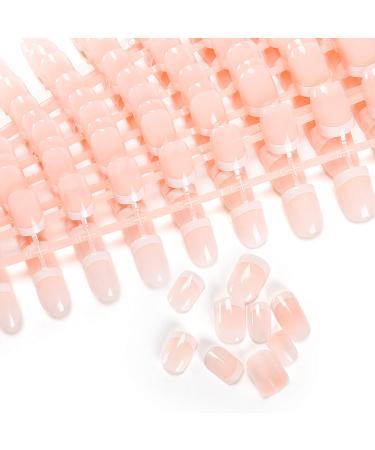 240 Pcs 12 Different Size Natural French Short False Nails Acrylic Full Cover Nails with Simple Case (240Pcs)