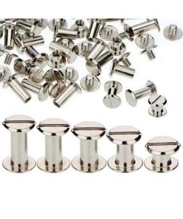 100 Sets Screw Post Metal Chicago Screws Binding Screw Leather Screw Nail Rivet Button Solid Belt Tack Screw (Silvery  1/4  3/8  1/2  9/16 11/16 Inches)