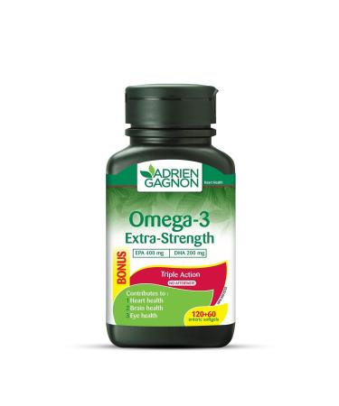 Adrien Gagnon - Omega 3 Extra-Strength (400 mg EPA + 200 mg DHA) 1000 mg Cognitive Cardiovascular and Joint Support. 180 (120+60 Bonus) Softgels