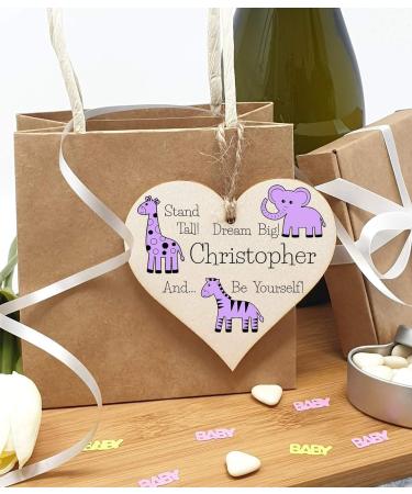 Personalised Wooden Hanging Heart Plaque - Be Brave, Dream Big, Be Yourself | Lilac Safari Animals Nursery Wall Decor - Buy Online on SooperMarket.com