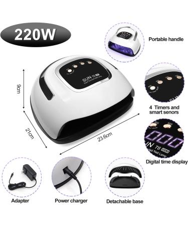 LKE UV Nail Lamp 220W | 4 Timers | Gel Nail Dryer for Gel Polish Kit | Professional Nail Art Tools | Automatic Sensor | Black - Buy Online on SooperMarket.com