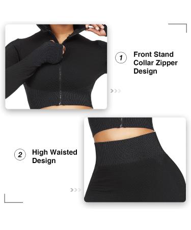 JOYMODE Women's Seamless Textured Workout Set - High Waist Leggings & Crop Top, Large, Black - Buy Online on SooperMarket.com