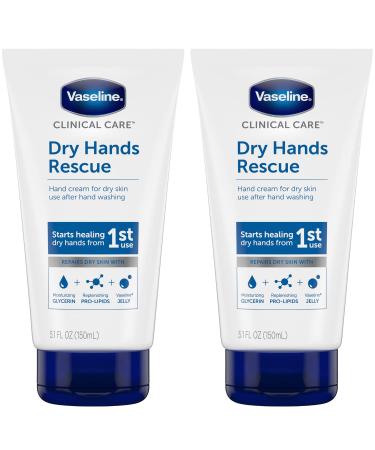 Vaseline Hand Cream Clinical Care Dry Hands Rescue Fragrance-Free Hand Lotion for Extremely Dry Skin Petroleum Jelly Glycerin & Pro-Lipids 5.1 Oz Ea (Pack of 2) 5.1 Ounce (Pack of 2)