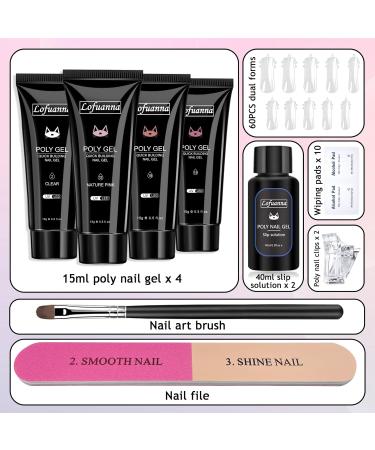 Lofuanna Poly Gel Nail Kit - 4 Colors Nude Pink Set | Poly Extension Gel Starter Kit for Beginners | Includes 15ML Poly Gel, 80ml Slip Solution | All-in-One Nail Strengthen Gel Set - DIY 004 - Buy Online on SooperMarket.com