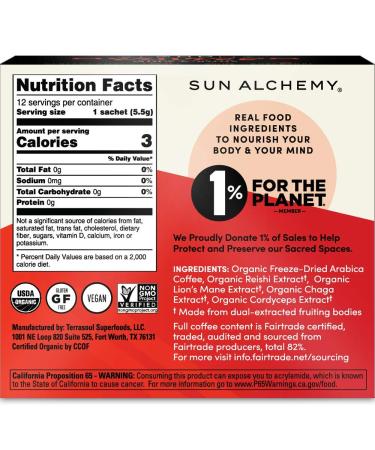 Sun Alchemy Mushroom Coffee with Organic Fair-Trade Coffee & Energizing Mushrooms - 12 Sachets - Buy Online on SooperMarket.com
