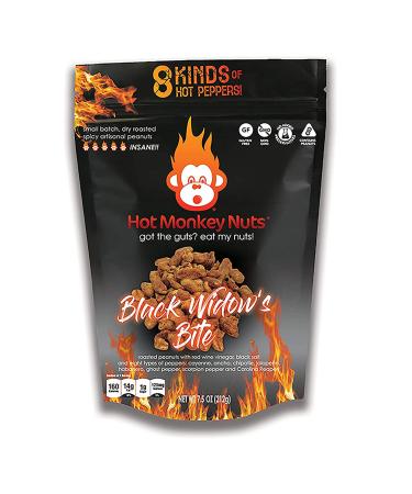 Hot Monkey Nuts - Roasted Peanuts with Red Wine Vinegar Black Lava Salt Cayenne Ancho Chipotle Jalape o Trinidad Scorpion Pepper Ghost Pepper and Carolina Reaper Spicy Peanuts Individual Packs Black Widow's Bite (Salt 'n Vinegar)