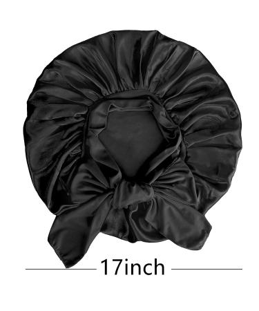 Satin Silk Hair Bonnet for Women | Adjustable Jumbo Sleep Cap for Long Curly Hair | Black - Buy Online on SooperMarket.com
