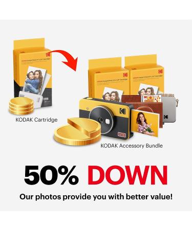 KODAK Mini Shot 2 Retro 4PASS 2-in-1 Instant Digital Camera and Photo Printer Yellow - 68 Sheets Gift Bundle + Accessories - Buy Online on SooperMarket.com