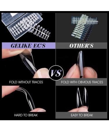 Gelike ec Short Almond Nail Tips 240PCS Clear Nail Extensions Kit | Break Resistant Full Cover Pre-Buff PMMA Soft Gel Resin Fake Nails 12 Sizes - Short Almond - Buy Online on SooperMarket.com