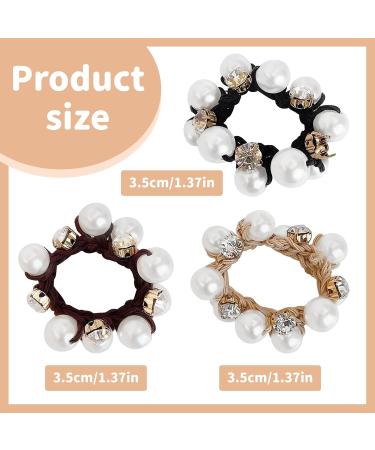 KKNEKKI Hair Scrunchie Beads - Elastic Headband with Faux Pearls and Crystals for Girls - 3 Colours: Black Brown Beige - Buy Online on SooperMarket.com