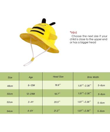 LANGZHEN Beach Sun Protection Hat for Baby Girls - Yellow Bee Design | Adjustable Wide Brim Toddler Kids Hat with Chin Strap for Summer Play - Buy Online on SooperMarket.com