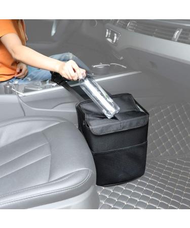 PowerTiger Car Rubbish Bin with Lid Auto Trash Bag Garbage Recycle Bin with 3 Mesh Pocket Black 10 L Capacity 10L