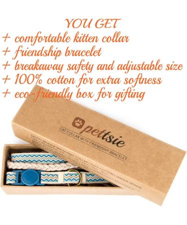 Pettsie Cat Kitten Collar - Breakaway Safety & Friendship Bracelet - Durable 100% Cotton - Adjustable with D-Ring - Blue - Gift Box Included - Buy Online on SooperMarket.com