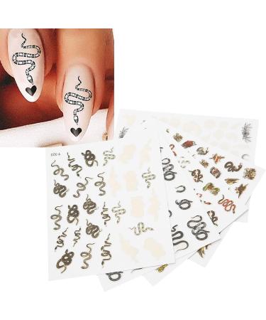 Snake Pattern Nail Sticker 5 Sheets Self Adhesive Nail Art Decals Nail Art Decoration Sticker for DIY Women Fingernail Toenail Various Patterns - Buy Online on SooperMarket.com