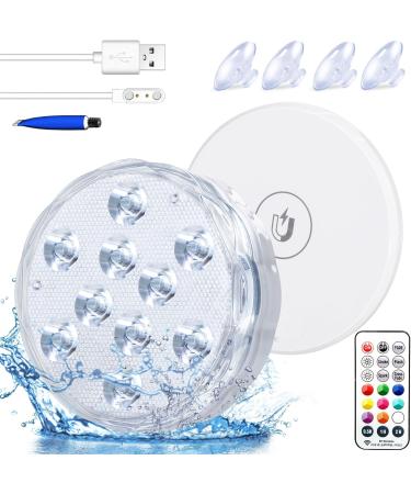 Pool Lights Shower Light Pond Lights Rechargeable Submersible LED Lights Spa Lights for Hot Tub LED Pool Light for Above Ground Pool Decorations Outdoor Waterproof 1 Pack 3.3''