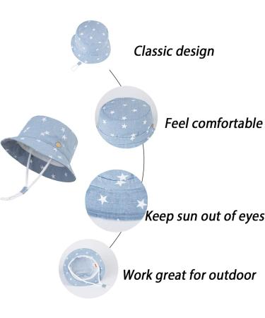 LANGZHEN Baby Girls Beach Sun Hat with Chin Strap | Wide Brim Toddler Kids Summer Play Hat | Adjustable for 1-2 Years | Double Stars Design - Buy Online on SooperMarket.com