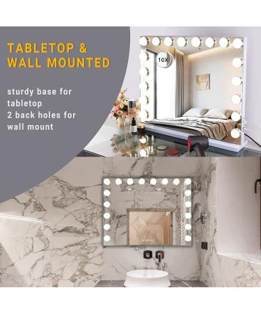 Fenair Bluetooth Vanity Mirror 28x23 with Lights and Speaker - Large Hollywood Makeup Mirror with 18 Adjustable Bulbs and 3 Color Modes - Sturdy Metal Frame for Table/Wall - 28x22inch - Buy Online on SooperMarket.com