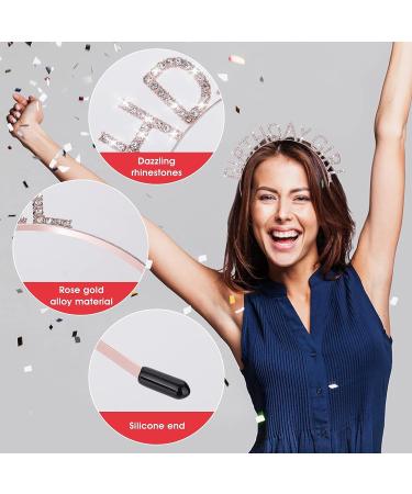 Birthday Crown for Women - Rose-Gold Rhinestone Headband, Sash, and Tiara Set - Buy Online on SooperMarket.com