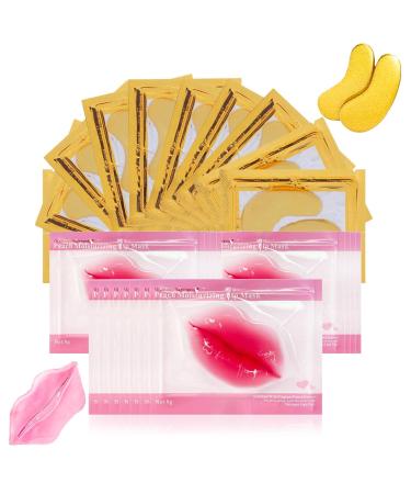30 Pairs Lip Masks & Eye Masks 24K Gold Gel Crystal Collagen Eye Pads Moisturizing Lip Mask Crystal Lip Pads Under Eye Patches for Puffy Eyes Dark Circles Eye Bags Wrinkles and Fine Lines