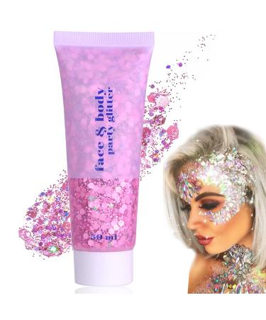 Body Glitter Gel 50ml Face Glitters Body Gel Sequins Shimmer Liquid Eyeshadow Mermaid Sequins Sparkling Chunky Body Lotion Glitter Liquid for Face Body Eye Hair Nail DIY Makeup Decoration-Pink#03 03# Pink