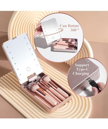 BS-MALL Travel Makeup Brush Set with LED Light Mirror - 14 Pcs Pink APINK - Buy Online on SooperMarket.com