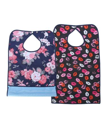 Adult Bibs 2 Pack Waterproof Mealtime Bibs Double Layer Reusable Dining Clothing Protector for Elderly Women Men 17.7" x 29.5"