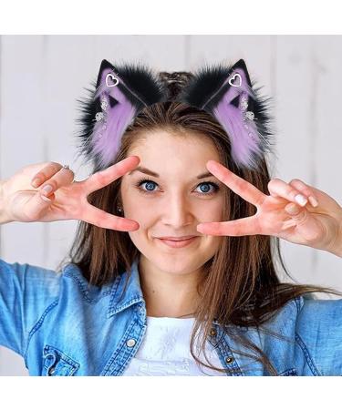 Wontool Animal Ears Headband - Cosplay Animal Ear Headband for Women Plush Cosplay Decoration for School Plays Theater Costumes Stage Shows and Dances Purple - Buy Online on SooperMarket.com