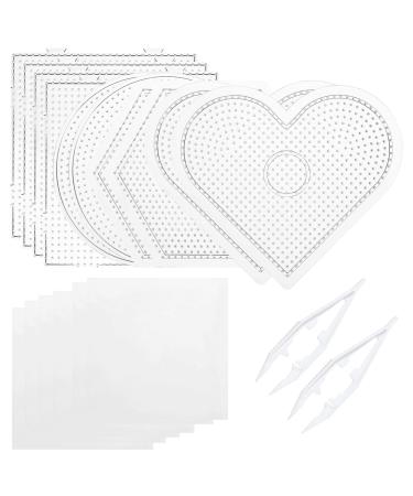 Perler Bead Pegboards, Dedoot 18 Pieces 5mm Fuse Bead Board Clear Plastic Perler Bead Design Square Boards (10 Board + 6 Ironing Paper + 2 Beads Tweezers) for Kids DIY Craft Beads