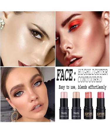 Sumeitang 4 Pcs Waterproof Highlighter, Shimmer Illuminator, and Blush Stick Set - Cruelty-Free Face Contour Cosmetics for Effortless Blending and Colorful Glow - Buy Online on SooperMarket.com