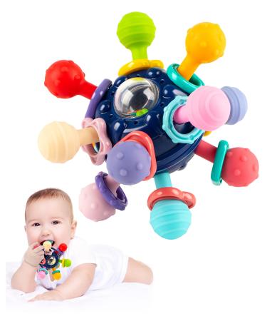 Vanmor Baby Teethers Toys 0-6 Months  Sensory Baby Balls Chew Toys  Teething Ball Rattle Teethers Toy  Montessori Grasping Activities Infant Toys for 0-3-6-12-18 Months Girls Boys Gifts(Blue)