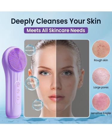 Silicone Face Scrubber Electric Facial Cleansing Brush Skincare Tools with Magnet Charger for Deep Cleaning|Gentle Exfoliating|Massaging (Purple) - Buy Online on SooperMarket.com