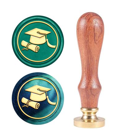 CRASPIRE Wax Seal Stamp Graduation Cap Wax Sealing Stamps Graduation Hat Retro Wood Stamp Removable Brass Seal Wood Handle for Wedding Invitations Embellishment Bottle Decoration Gift Packing