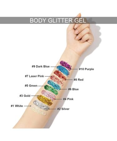 Mermaid Sequins Glitter Gel Set for Body, Hair, Face, Nails - Long Lasting & Waterproof - 10 Colors Available - 2PCS (8 RED) - Buy Online on SooperMarket.com