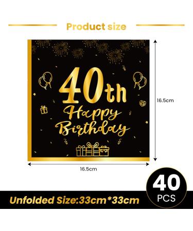 40 Black & Gold Birthday Napkins - Elegant 33x33cm Party Supplies for Men & Women - Perfect for 40th Birthday Decorations - Buy Online on SooperMarket.com
