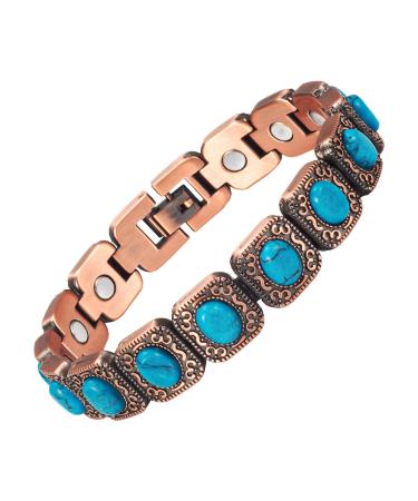 EnerCoppeX Copper Magnetic Bracelet for Women - Turquoise Jewelry with 3500 Gauss Magnet (COB-0171)