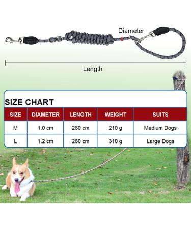 Adjustable 2.6m Dog Leash - Reflective Multifunctional Nylon for Walking Running & Training - Red & Gray - Buy Online on SooperMarket.com