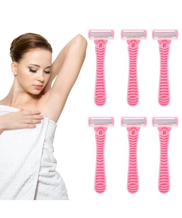 6-Layer Blade Women's Razor BEoffer 6 Pack Razor Blade Silky Smooth Shave for Women Body Arm Leg Hair Bikini Safety Razor Blades Close Shave with Minimal Irritation Disposable Razors Hair Remover Pink