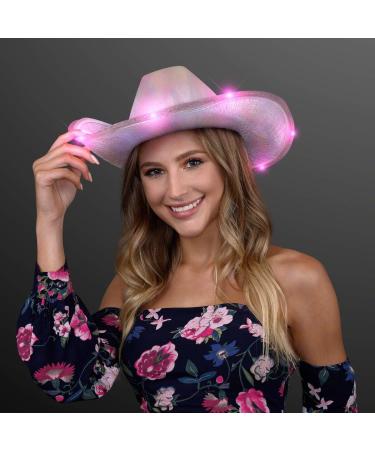 Light Up Iridescent Pink Space Cowgirl Hat with Pink LEDs - Buy Online on SooperMarket.com