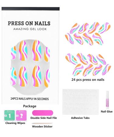 24 Pcs Colorful Candy Swirl Stiletto Press On Nails with Glue - Luvehandicraft - Buy Online on SooperMarket.com