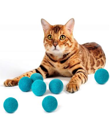 MEOWFIA Wool Ball Toys - 6-Pack Safe for Cats and Small Dogs - Felted Wool Cat Toy, Aquamarine - 1.5 & 2 - Buy Online on SooperMarket.com